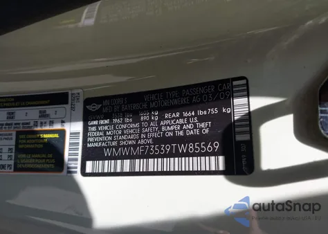 2009 Mini Cooper S from USA, damaged, VIN WMWMF73539TW85569